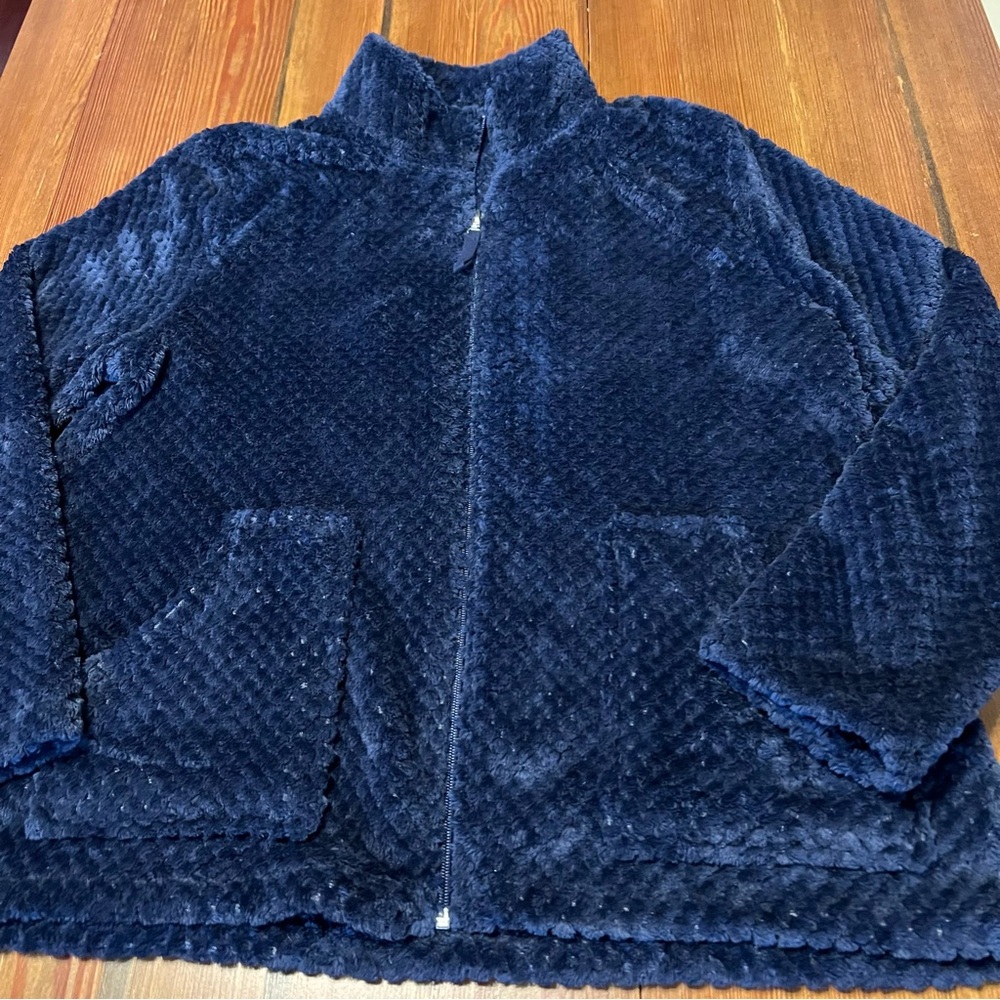 Cuddle Duds Womens Navy Blue‎ Zip Up Cozy Fleece Zip Up Jacket Large